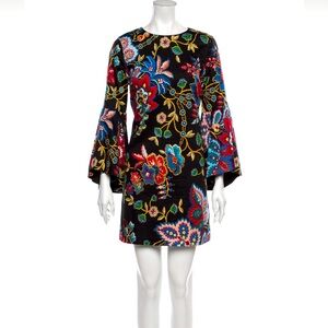 Alice+Olivia Floral Black Dress with Bell Sleeves